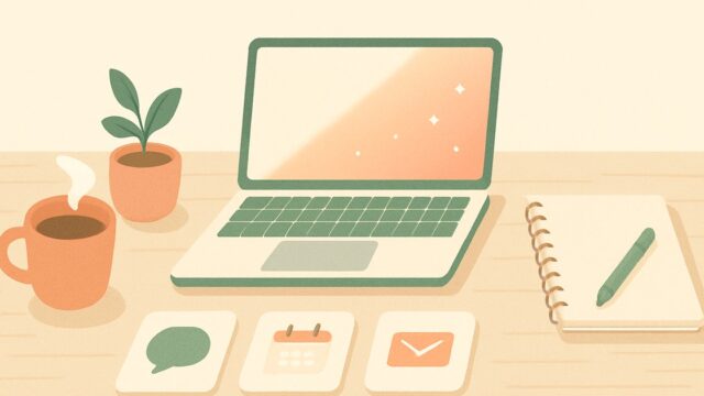 AI副業ツールを比較するデスクのイラスト
